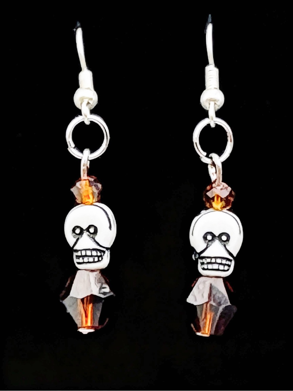 Skull Dangle Earrings with Amber Crystal Accents - Women Jewelry